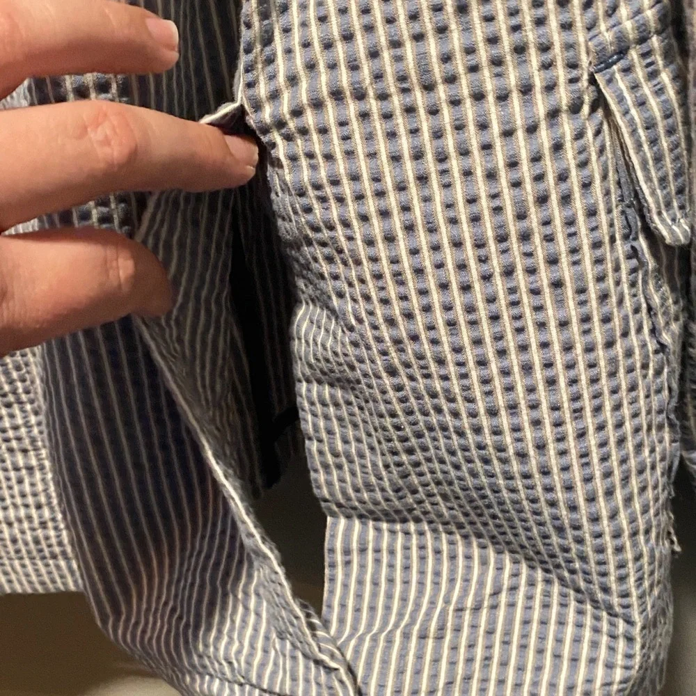 Seersucker Blazer Mens L Blue Taupe Summer Jacket John Bartlett Consensus